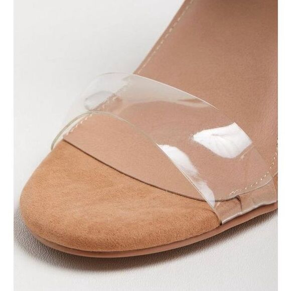 NWT SZ 8W Torrid Translucent Block Heel Adjustable Ankle Strap Sandal in Tan Sue - Picture 5 of 8